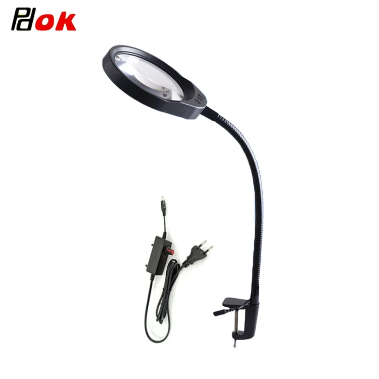 PDOK 8X Large Optical Glass Magnifier with LED Lamp for Phone PCB Repair Inspect