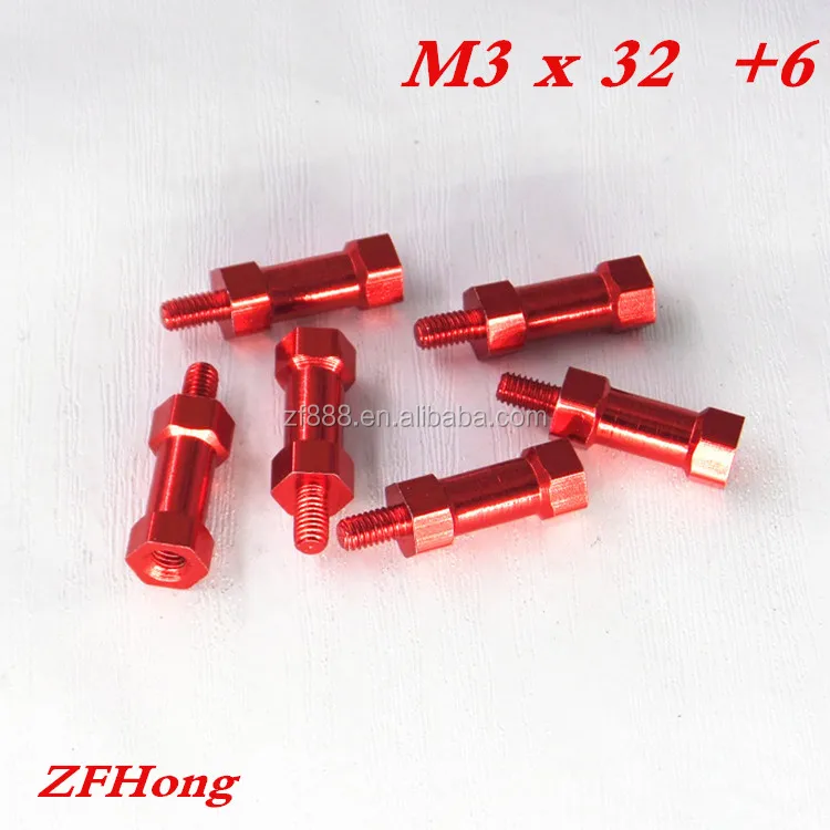Wholesale M3 x 32 +6 Male To Female Red or Black Colour Anodized Aluminum Hex Pillar Standoff Spacer For Rc Part
