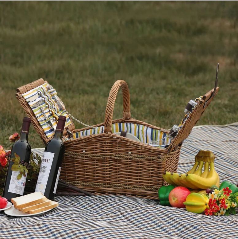 
new willow picnic basket for four person tableware rattan outdoor wicker picnic basket 