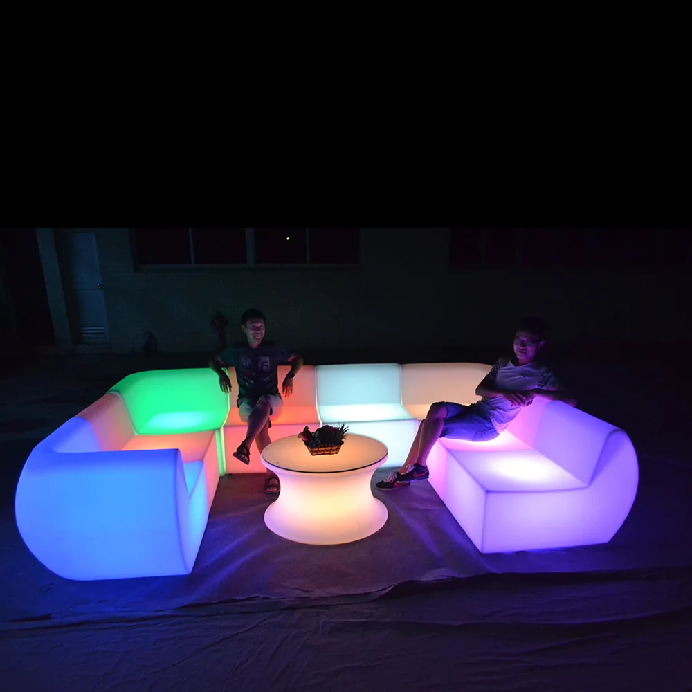 illuminated bar lounge hotel sofa chair fashionable luminous led plastic outdoor furniture with 16 colors changing