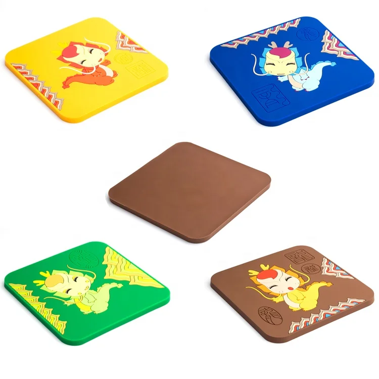 
Cute cartoon cheap soft PVC rubber square beer cup custom shape coasters 