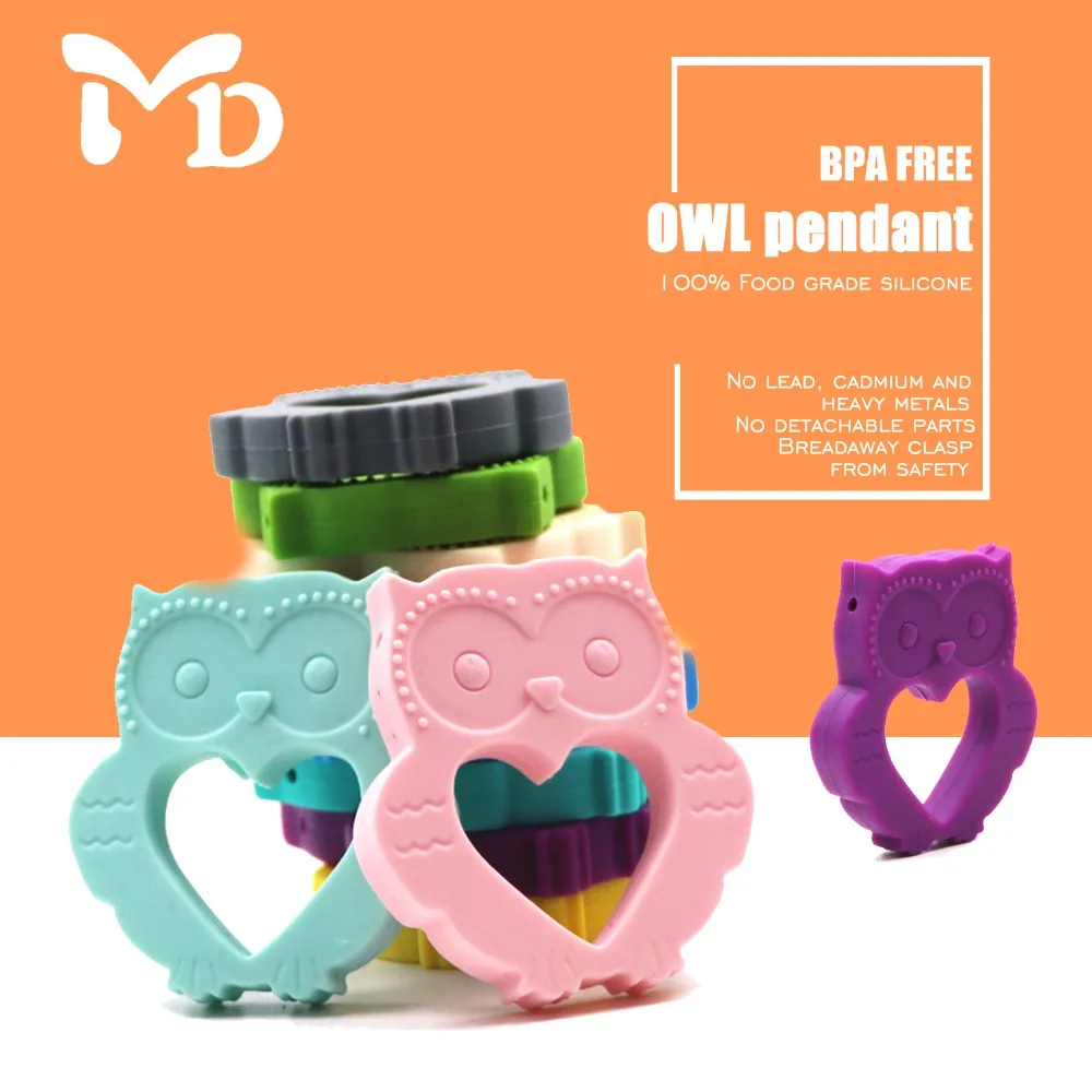 Food Grade Friendly Animal Owl Teether Silicone Baby Soft Toy Silicone Pendant Teether