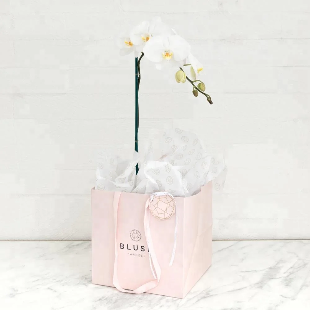 custom logo printed diecut handle paper carrier flower bag, flower packaging carrier
