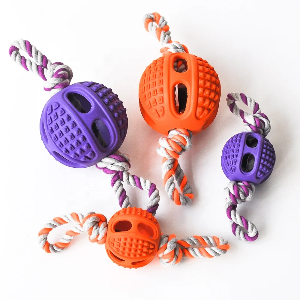 Custom No Stuffing  Indestructible Natural Rubber Pet Dog Chew Toy Ball Set Interactive Dog Toy Rope