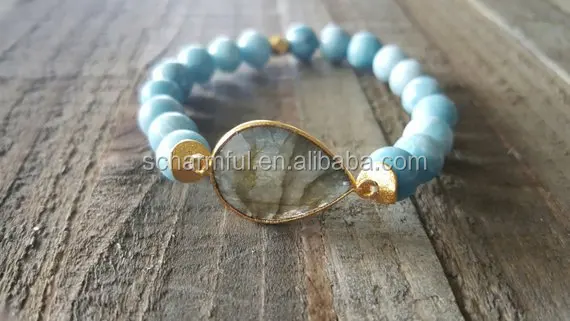 BS0181298 blue gemstone beaded labradorite and dalmatian jasper stone bead stacking bracelet