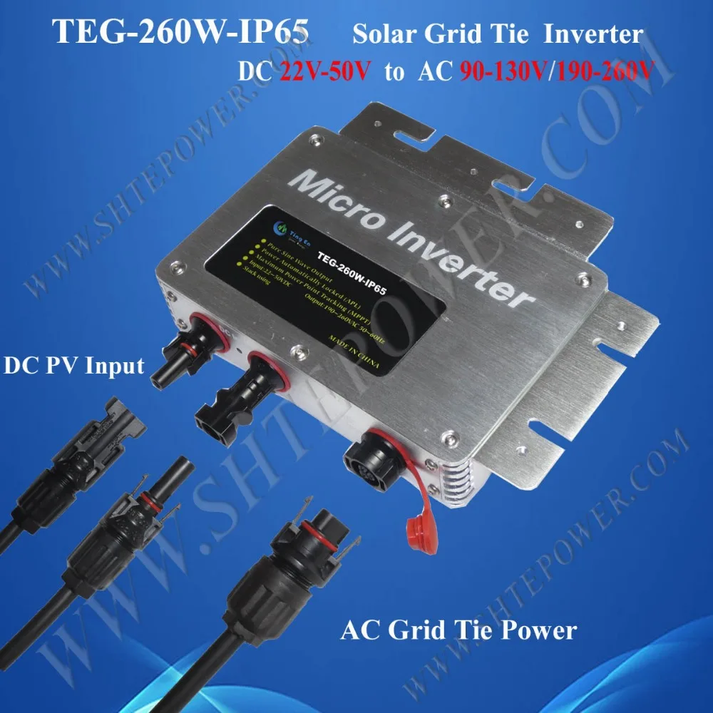 TEG-260W-IP65 On Grid Tie Solar Micro Inverter 260w DC 22-50v to AC 90-130v/AC190-260w