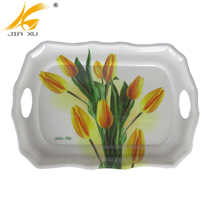 30% melamine tray rectangular handle wavy serving tray