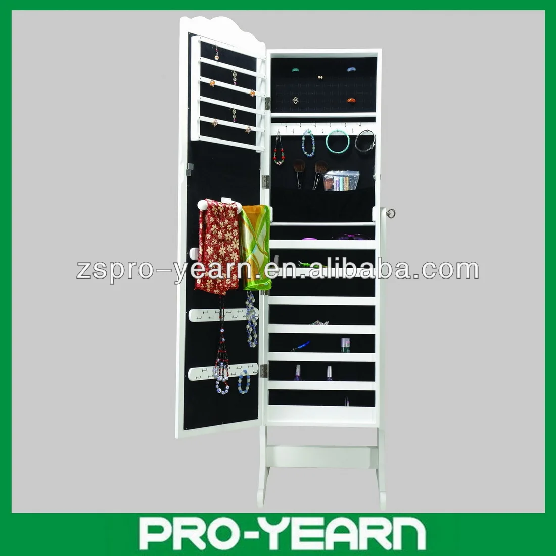 Напольный запираемый шкаф для хранения, Деревянный шкафчик длиной, зеркальный шкаф для ювелирных изделий с дверцей Wavelike и классическим дизайном