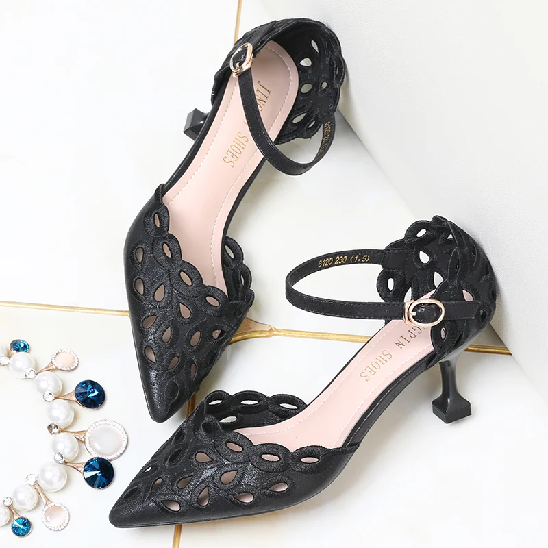 
European and American fashion high-heeled 7CM sexy fine with pointed hollow sexy shoes 