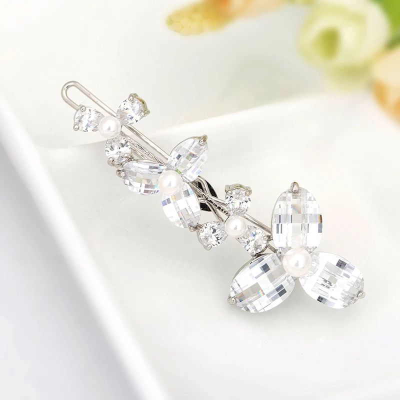 LUOTEEMI White Gold CZ Women Girl Bohemia Bridal Flower Orchid Hair Clip Hairpins Barrette Wedding Decoration Hair Accessories