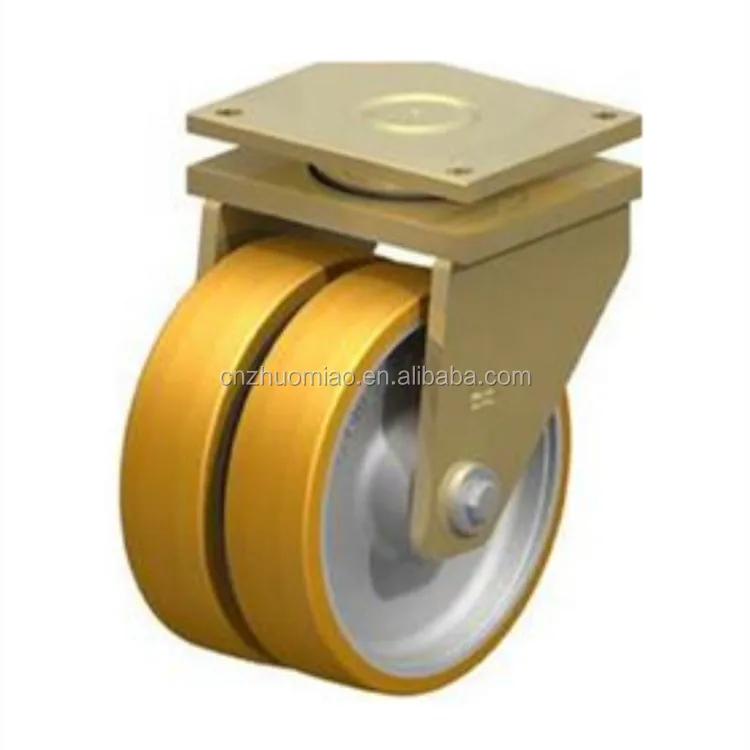 Heavy Duty Fixed Type Double Ball Red PU Wheel Caster 7000KG load 305mm twin fixed PU with iron core caster wheels wholesale