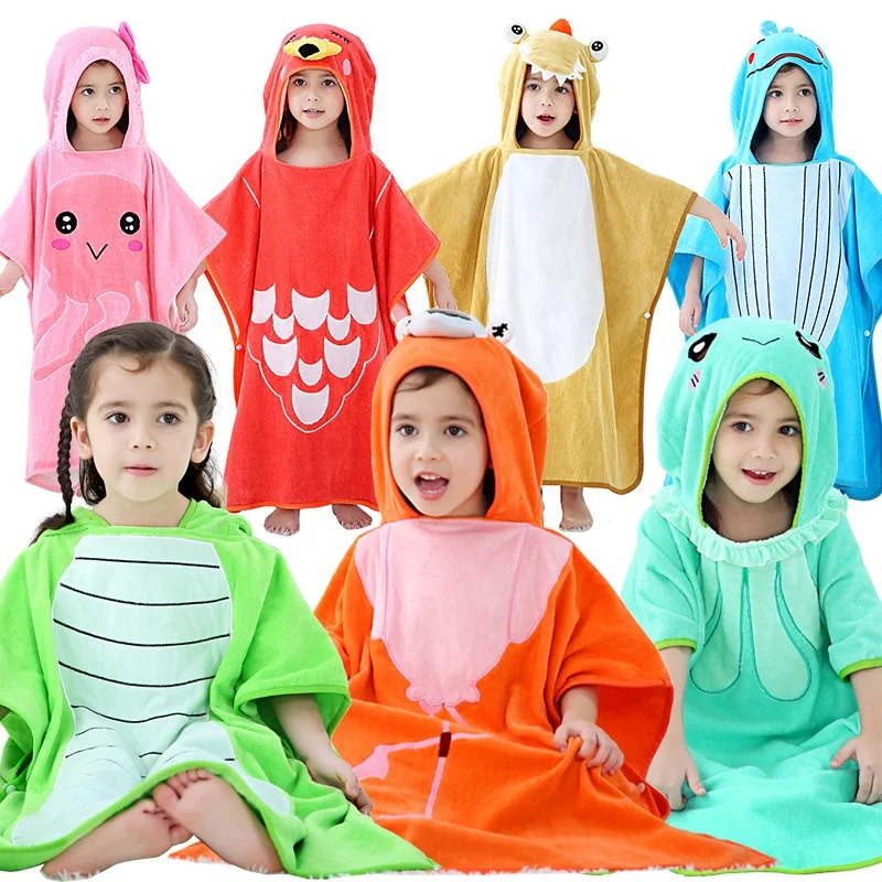 
New collection custom design detailing kids cartoon animal face baby hooded bath beach towel with hood combed cotton fabric 