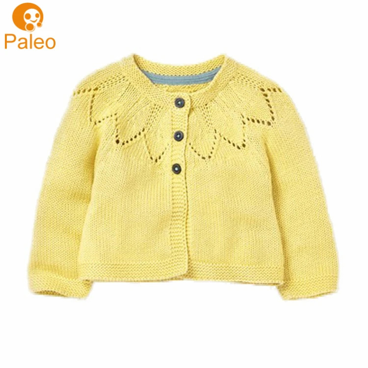 
China Manufacturer Custom 100% cotton baby clothing sweater design yellow cardigan 