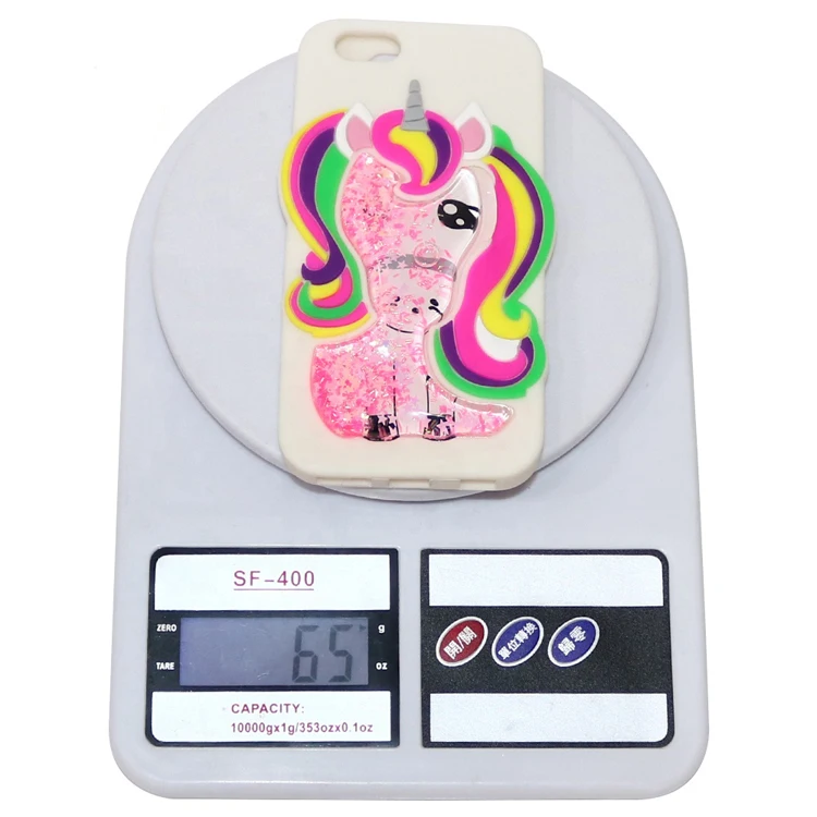 
3D unicorn flowing quicksand liquid glitter water silicone rubber mobile cell phone cases for iphone x 8 7 plus case cover 