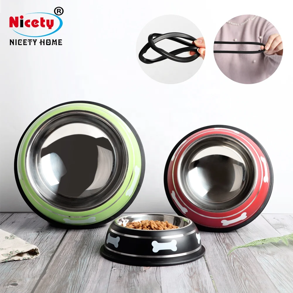 Amazon hot sell stainless steel double dog bowl wholesale pet bowl with multi color