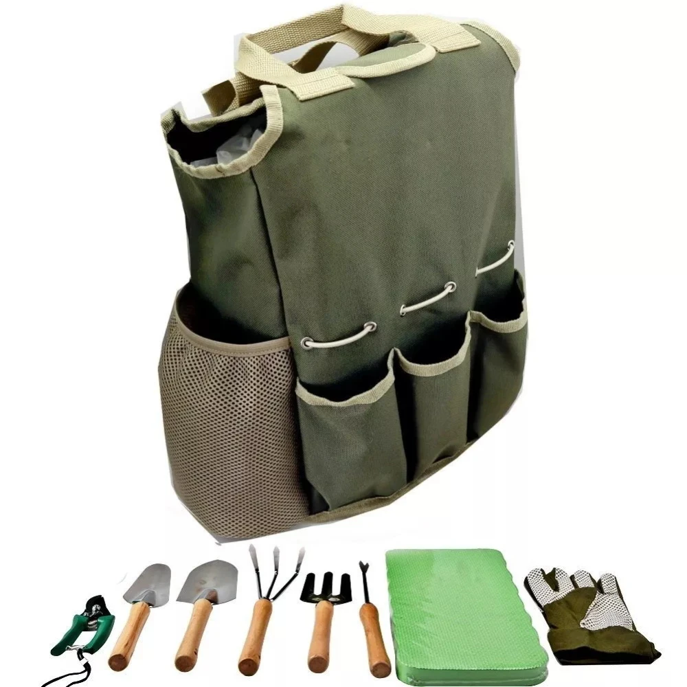 Factory Wholesale Garden Tool Tote Bag Tool Storage Bag Best Canvas Bucket with Pockets for Kids 9 pcs knelling pad