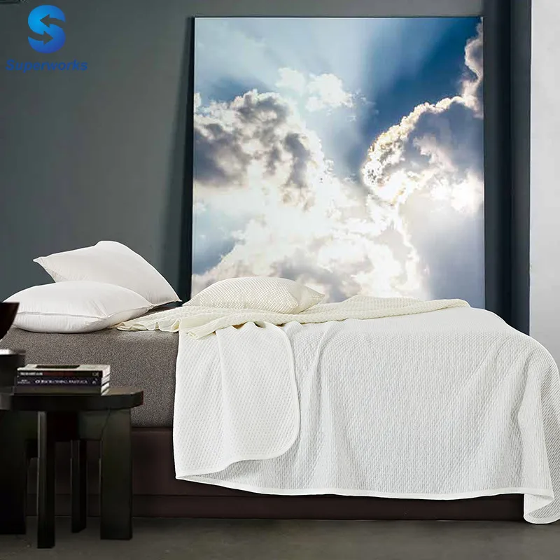 Белый тонкий плед для лета ,100% колопок Здоровый плед