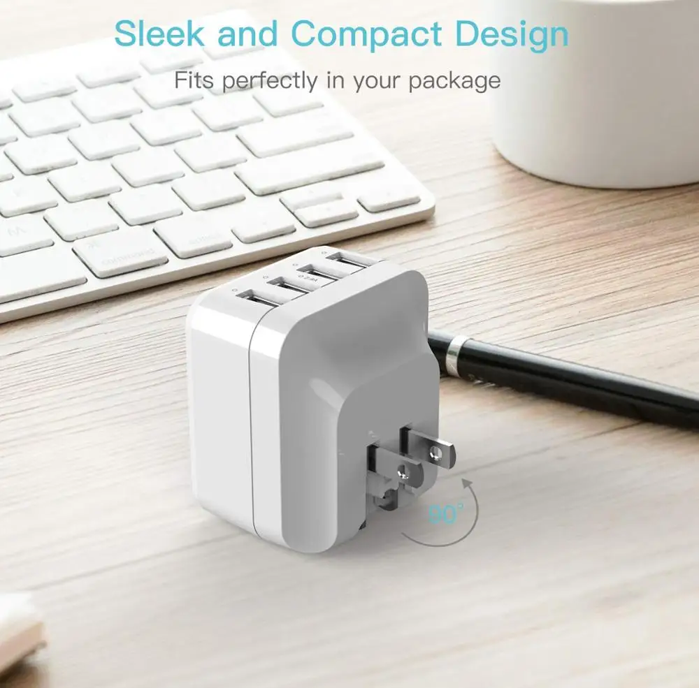 Upgraded 48W/9.6A 4-Port Fast USB Charger Adapter