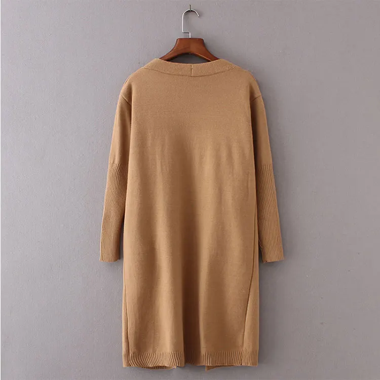 Solid color korea long cashmere cardigan sweaters knitted coat with pockets