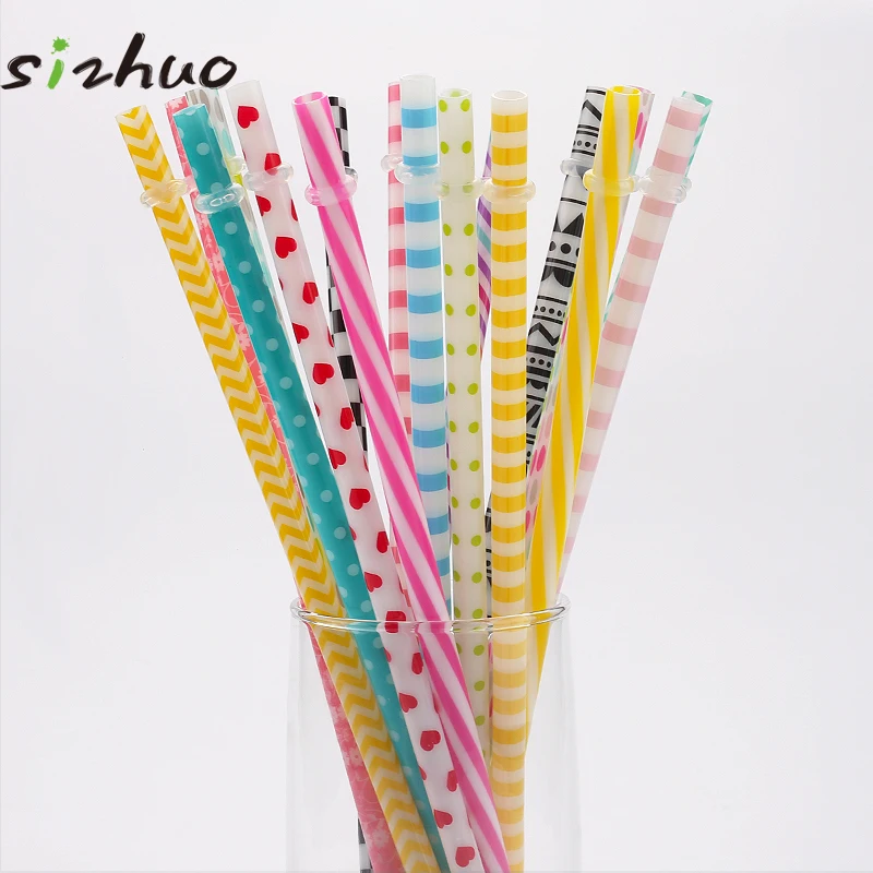 Экологичные и многоразовые пластиковые трубочки с принтом, разноцветные печатные трубочки для бара/Вечеринки, питьевые трубочки из материала без БФА