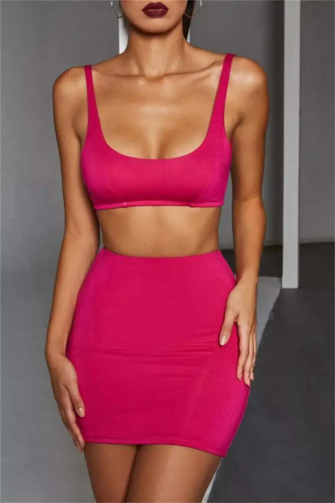 8250 однотонные женские комплекты 2019 модный бренд, новинка, комплект из 2 предметов; Комплекты из повседневной одежды из трех цветов, топы с бретельками и юбка-карандаш в комплекте с набором подходящих сумочек