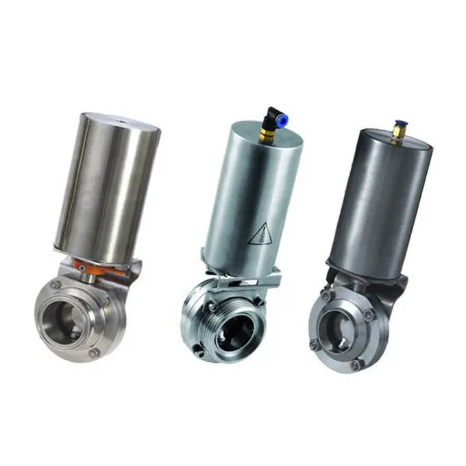 Sanitary Tri Clamped Butterfly Valve Stainless Steel Single Action Pneumatic Actuator Butterfly Valve