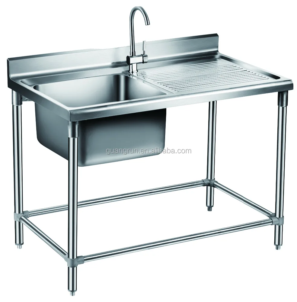 Hotel Used Free-standing Heavy-duty Commercial Stainless Steel Kitchen Sink with Drainboard GR-303D