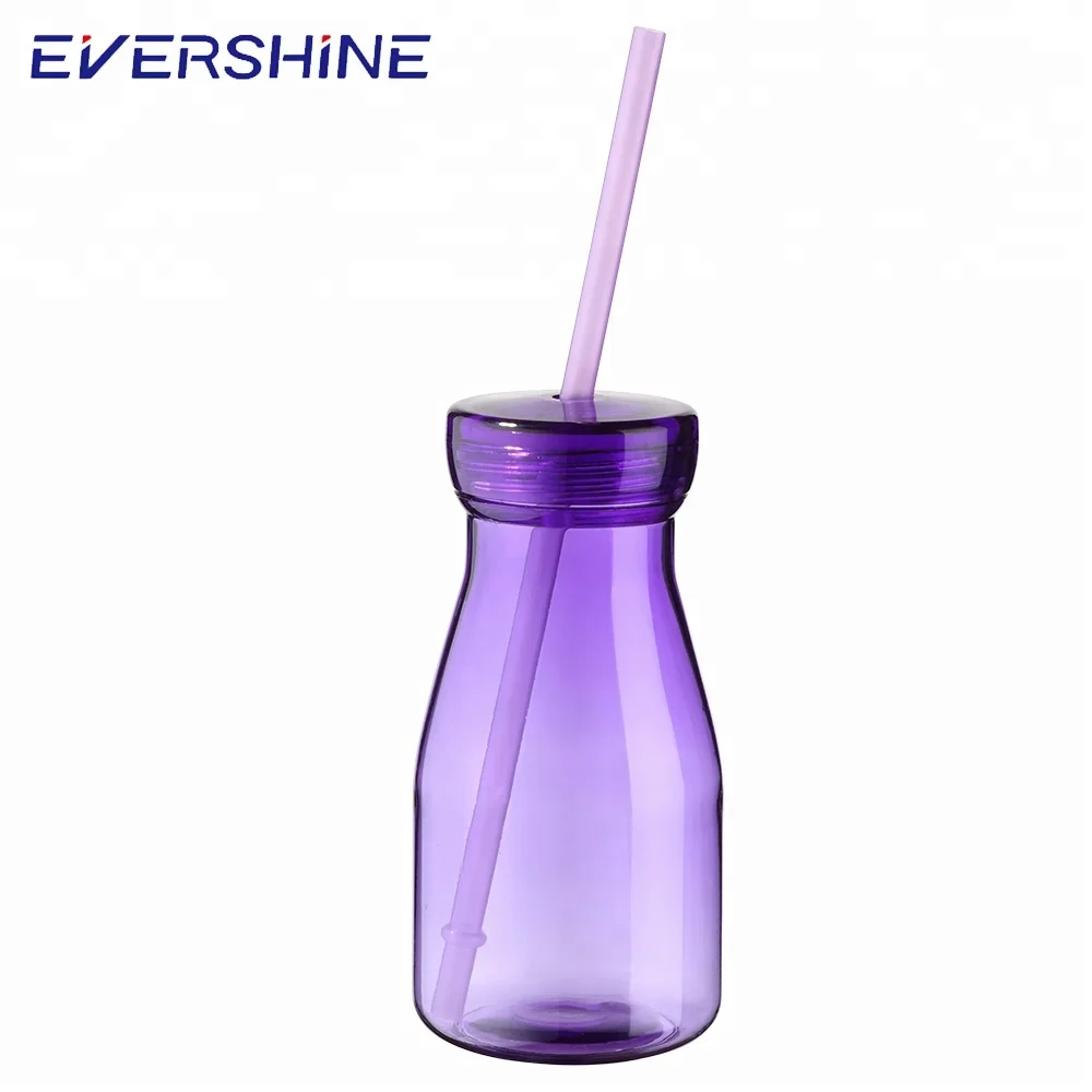 Cheap hot sale 350ml beverage plastic bottle milk bottle with straw