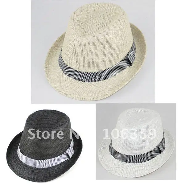 Plain-Color-Baby-Straw-Fedora-Hat-Jazz-Cap-Children-Summer