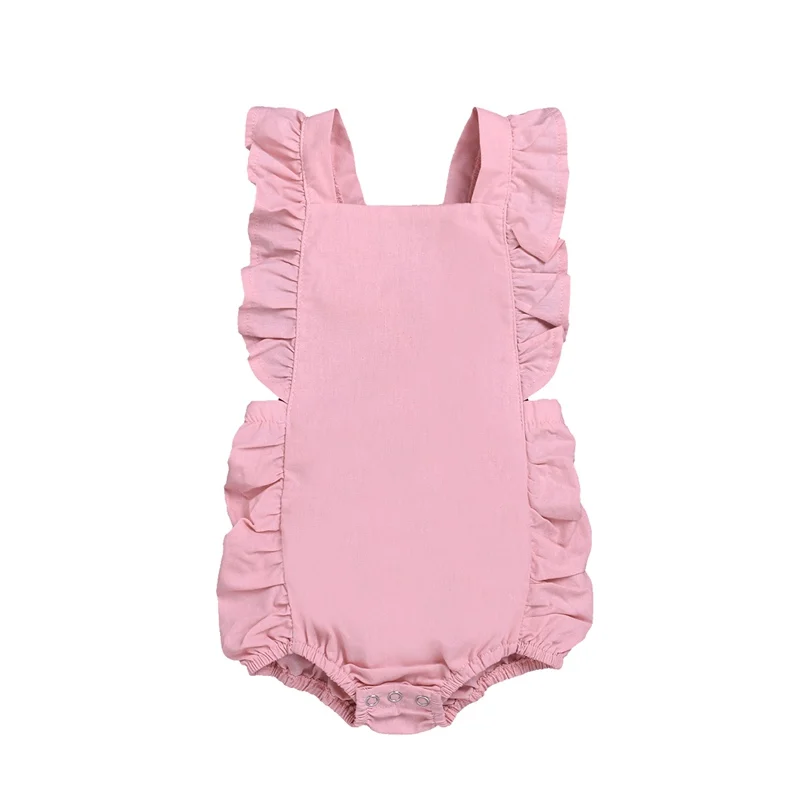 Baby Solid jumpsuit Toddler Girl sleeveless romper ruffle cloth for 0-2T