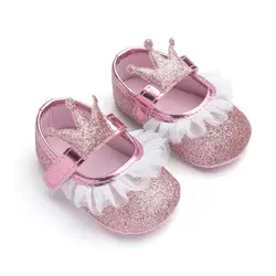 WONBO Beautiful crown design princess baby girl shoes First Walkers Lace Newborn Moccasins For Girls
