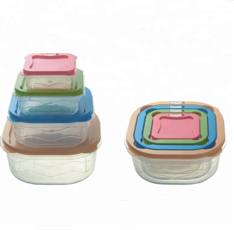 
Creative Rectangle 5pcs Plastic Food container with colorful lid 