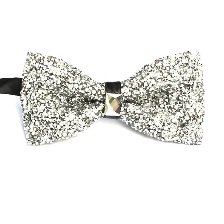Hot sale top quality party wedding accessory adjustable pre-tied gold glitter rhinestone beaded bow tie for