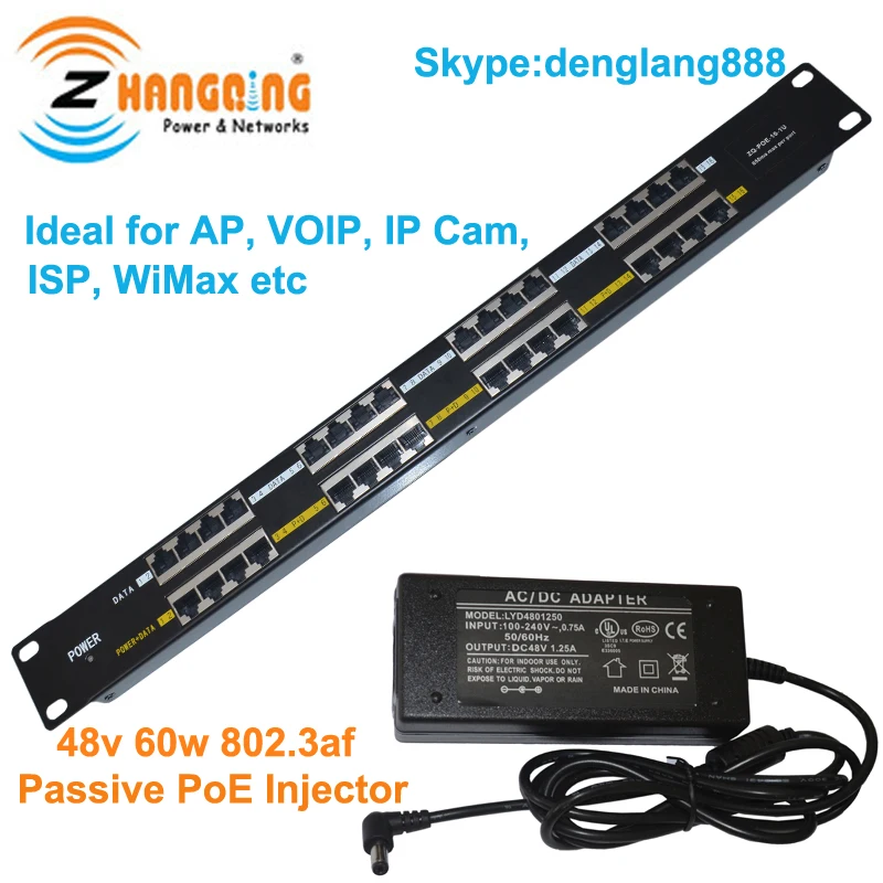 POE-16-1U Rack mount Passive 802.3af 802.3at 24v 48v 56v poe panel 16 port poe injector for Camera AP