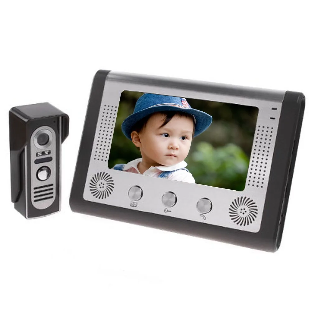 7 Inch Color LCD Night Vision Doorphone Intercom System with 1 Camera + 1 Monitor