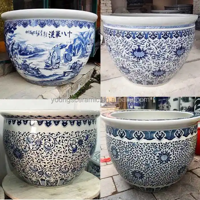 Luxury large jingdezhen hand painted blue and white ceramic pot planters