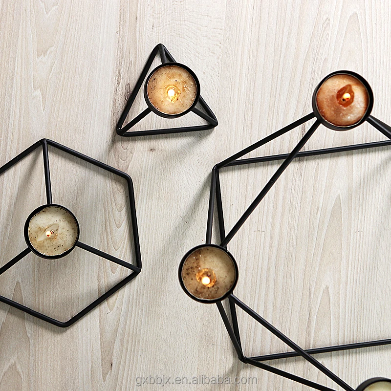 Wholesale Handmade Geometric Display Wedding Favors Tabletop Decor Metal Tea Light Black  rust-proof  Candle Holder