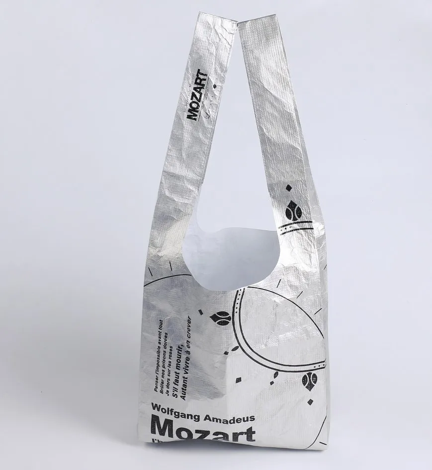 Silver color T shirt design dupont tyvek tote shopping paper bag with customized printing