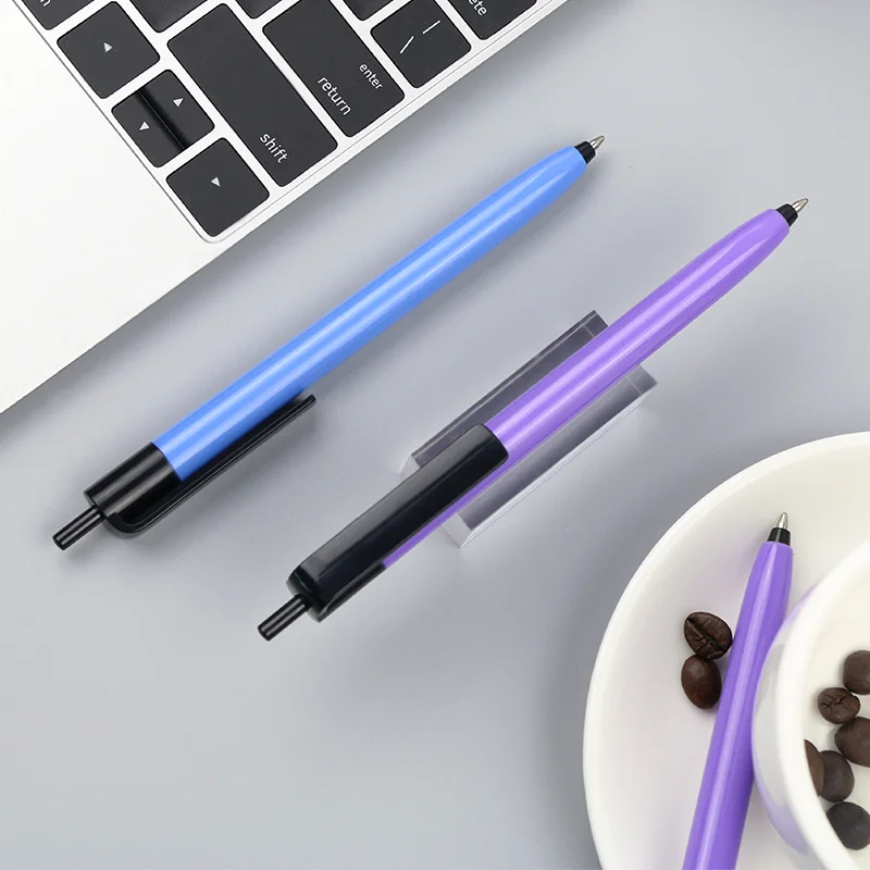 Promotional Press Click Action Logo Printed Solid Colorful Body Plastic Ball Ballpoint Pen For Business