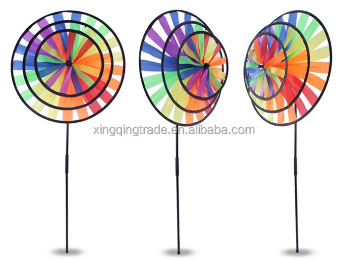 Colorful Rainbow Triple Wheel Wind Spinner Windmill Garden Yard Outdoor Decor Kids Toy