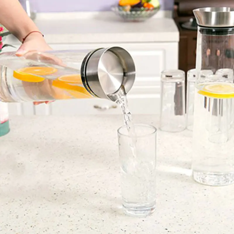 1000ML 1500ML Hot Selling In Amazon Borosilicate Glass Carafe Ice drinking Water Jug With Stainless Steel Lid