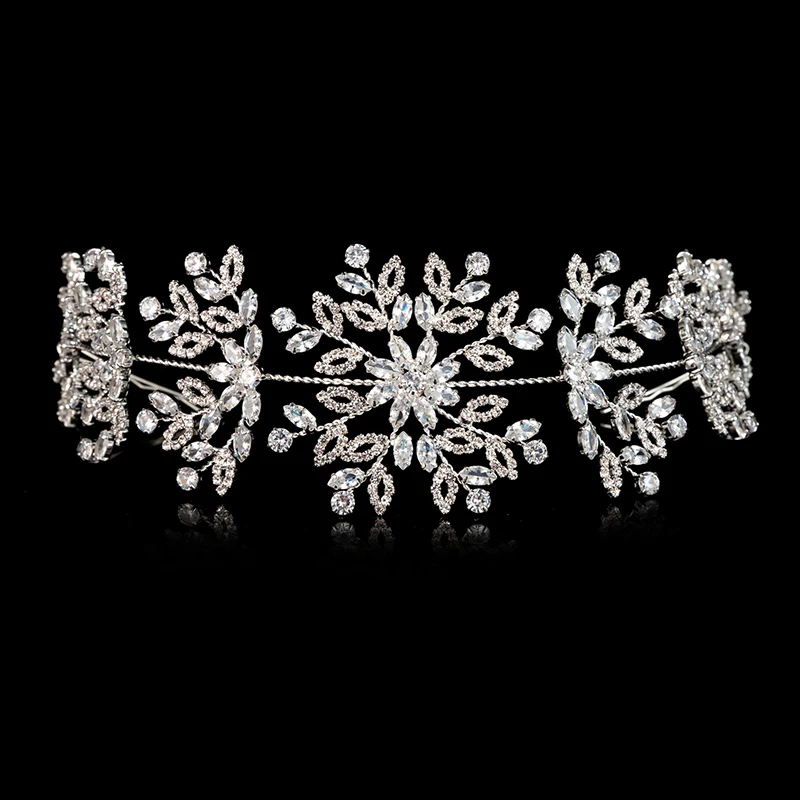 Echsio High Quality Women Accessories Tiara Crown Fine Zircon Charm Women Crown For Noble Lady Sliver Plating Jewelry BC4687