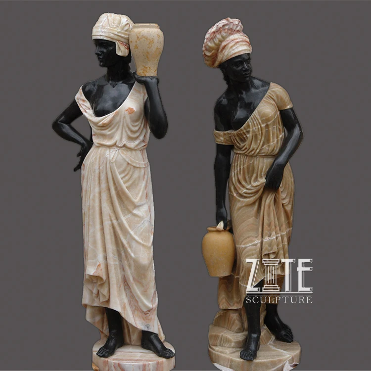 Factory Supply stone carving black marble india woman negro statue