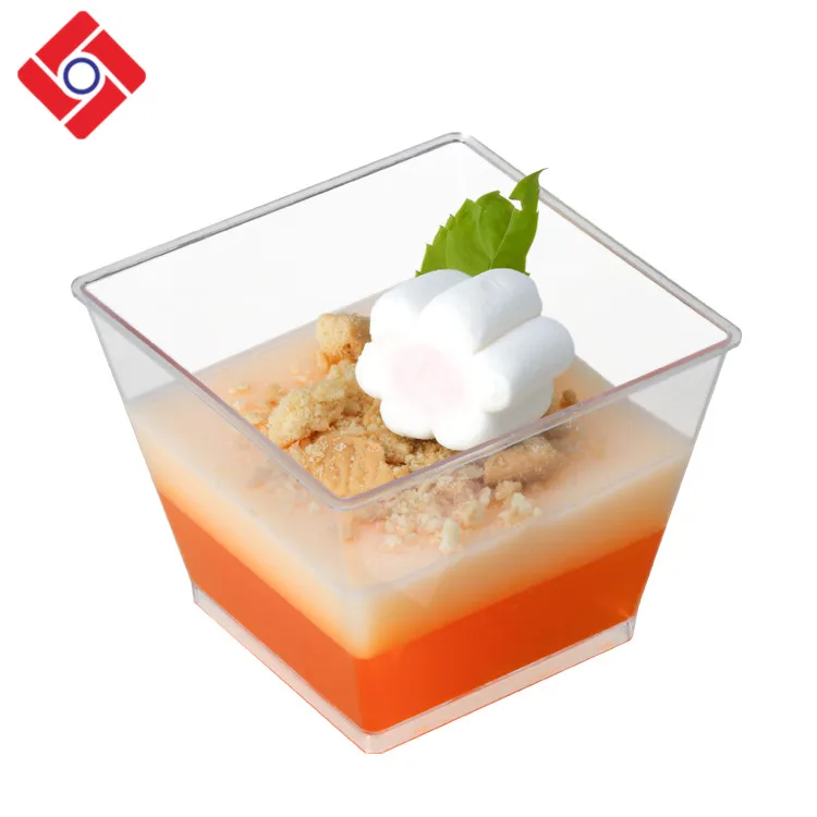 Eco-Friendly Plastic Square 200ml /7.0oz Clear Party Freeze Dessert Candy Mousse Cup Tiramisu