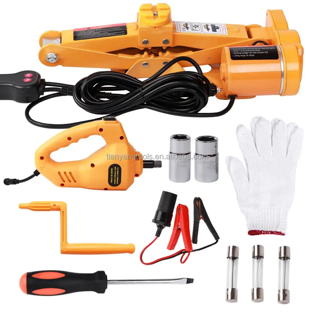 
High Lift Factory Directly Provide OEM 2T Portable Electric Screw Scissor Car Jack and DC12V Impact Wrench for Quick Repair 