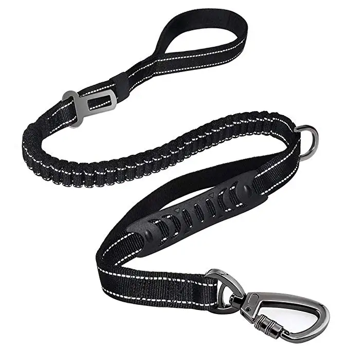 6FT Strong Nylon Dog Leash with Highly Reflective Threads and Bungee Buffer Leash and padded handle,dog car seat belt
