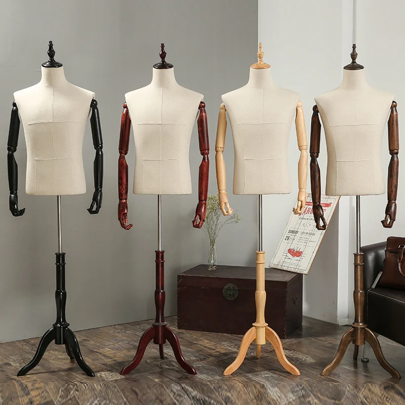 Реквизит XINJI, полутело, мужской манекен, вешалка для костюма, официальное платье, демонстрационная стойка, модель мужского манекена из ткани с деревянными руками