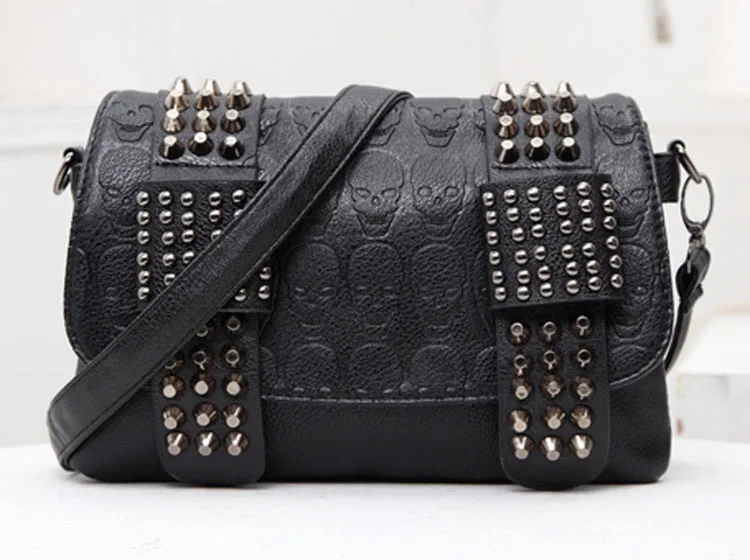 Bag Female Leather Handbags Rivet Black Skull PU Shoulder Bag Ladies Purse