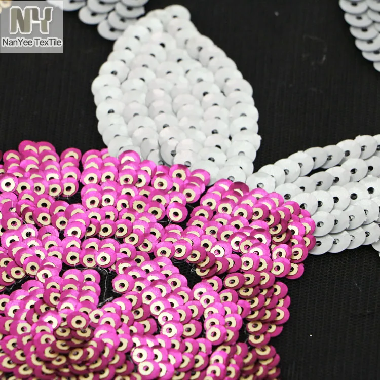 Nanyee Textile 3+5mm Laminated Hot Pink Flower Sequin Fabric