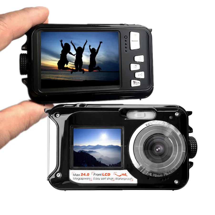 
24MP Double Screens Waterproof Digital Camera,2.7 inch +1.8 inch Screens HD 1080P CMOS 16x Zoom Camcorder mini Camera DC998 